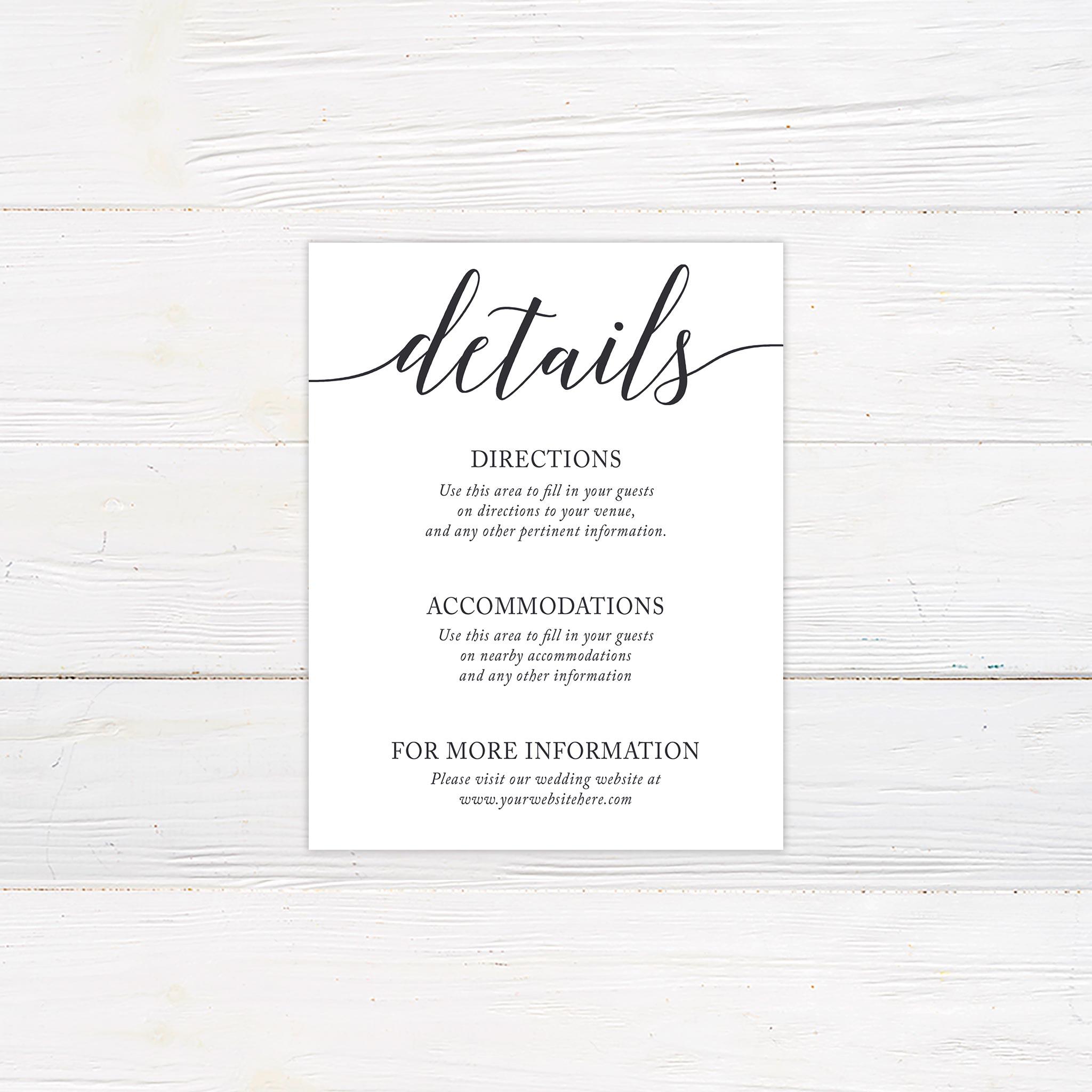Simple Wedding Details Cards