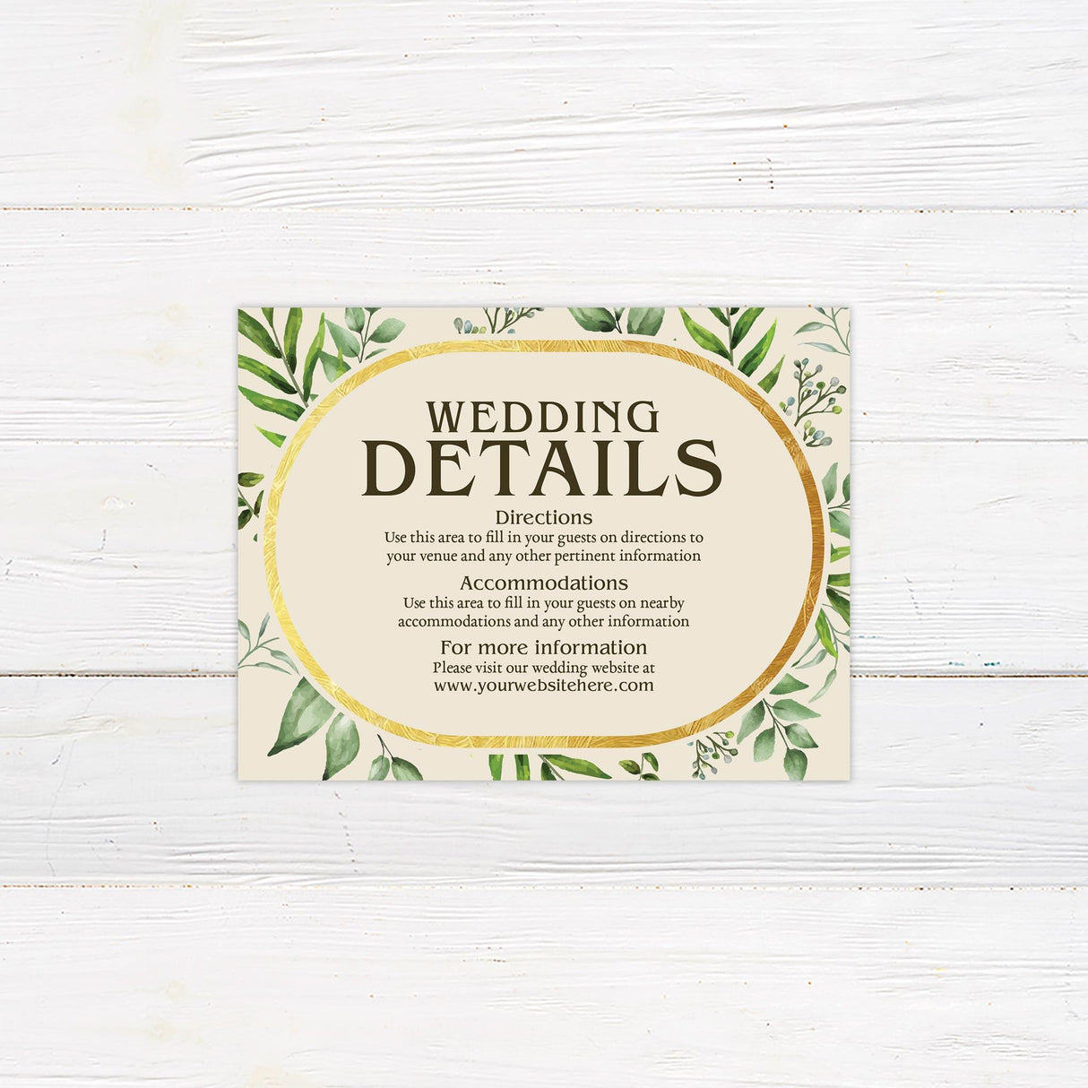 Simple Gold Eucalyptus Details Card - goprintplus