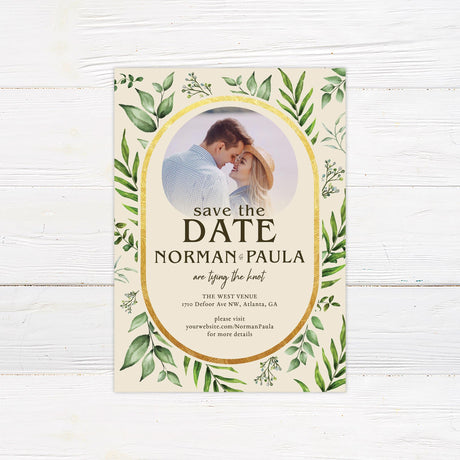 Simple Gold Eucalyptus Save The Date - goprintplus