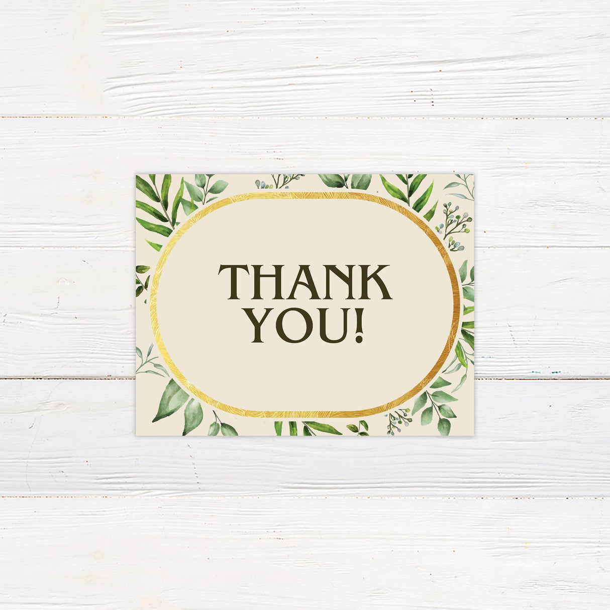 Simple Gold Eucalyptus Thank You Card - goprintplus