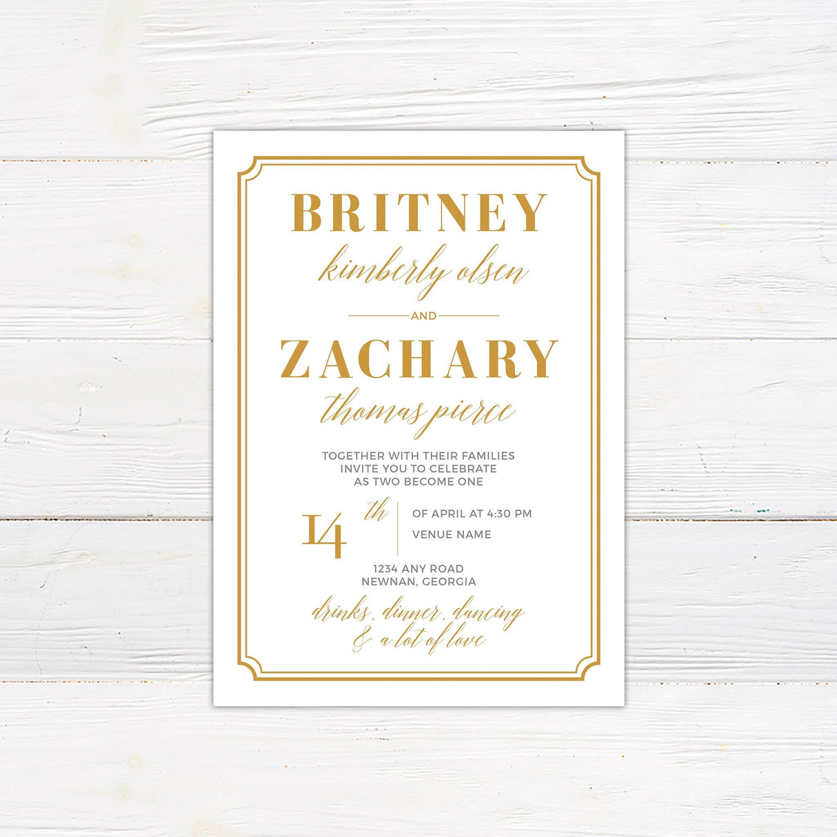 Simple Gold Invitations - goprintplus