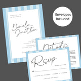 Simply Written Wedding Invitation with Soft Blue Stripe Border