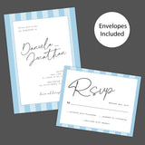 Simply Written Wedding Invitation with Soft Blue Stripe Border