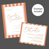 Simply Written Wedding Invitation with Terracotta Stripe Border