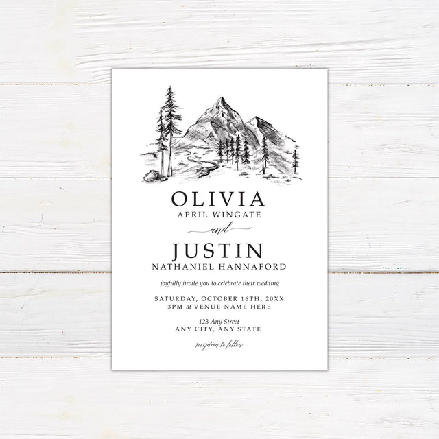 Sketched Mountainside Invitations - goprintplus