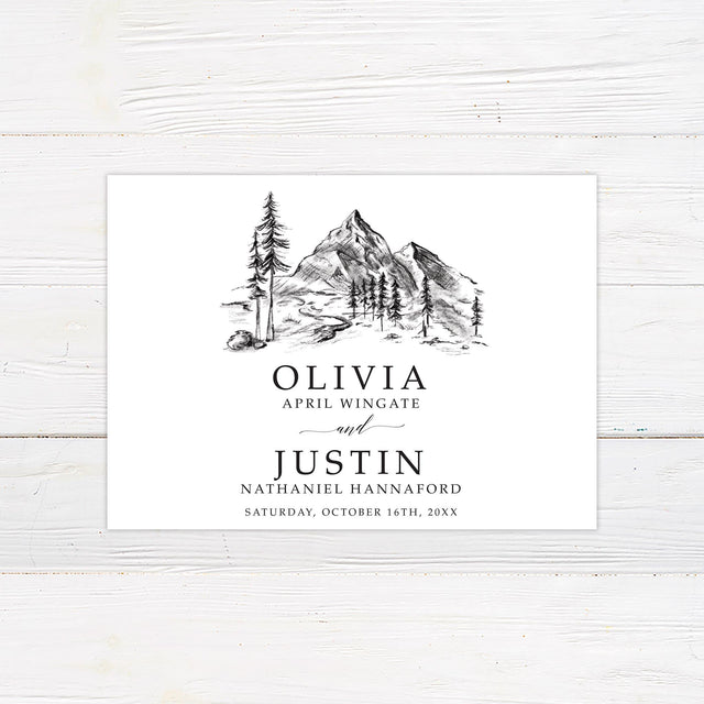 Sketched Mountainside Save The Date - goprintplus