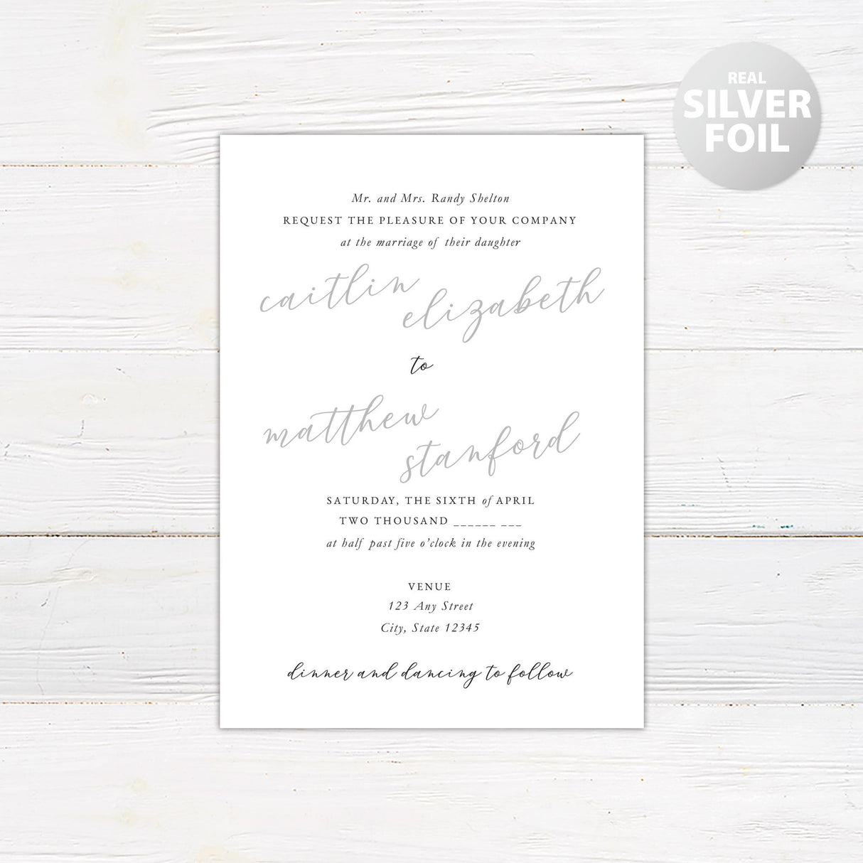 Slanted Script Foil Invitation - goprintplus