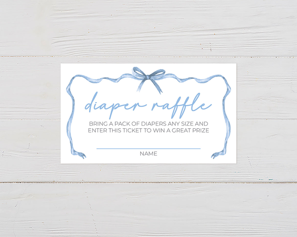 Soft Blue Ribbons Diaper Raffle Ticket