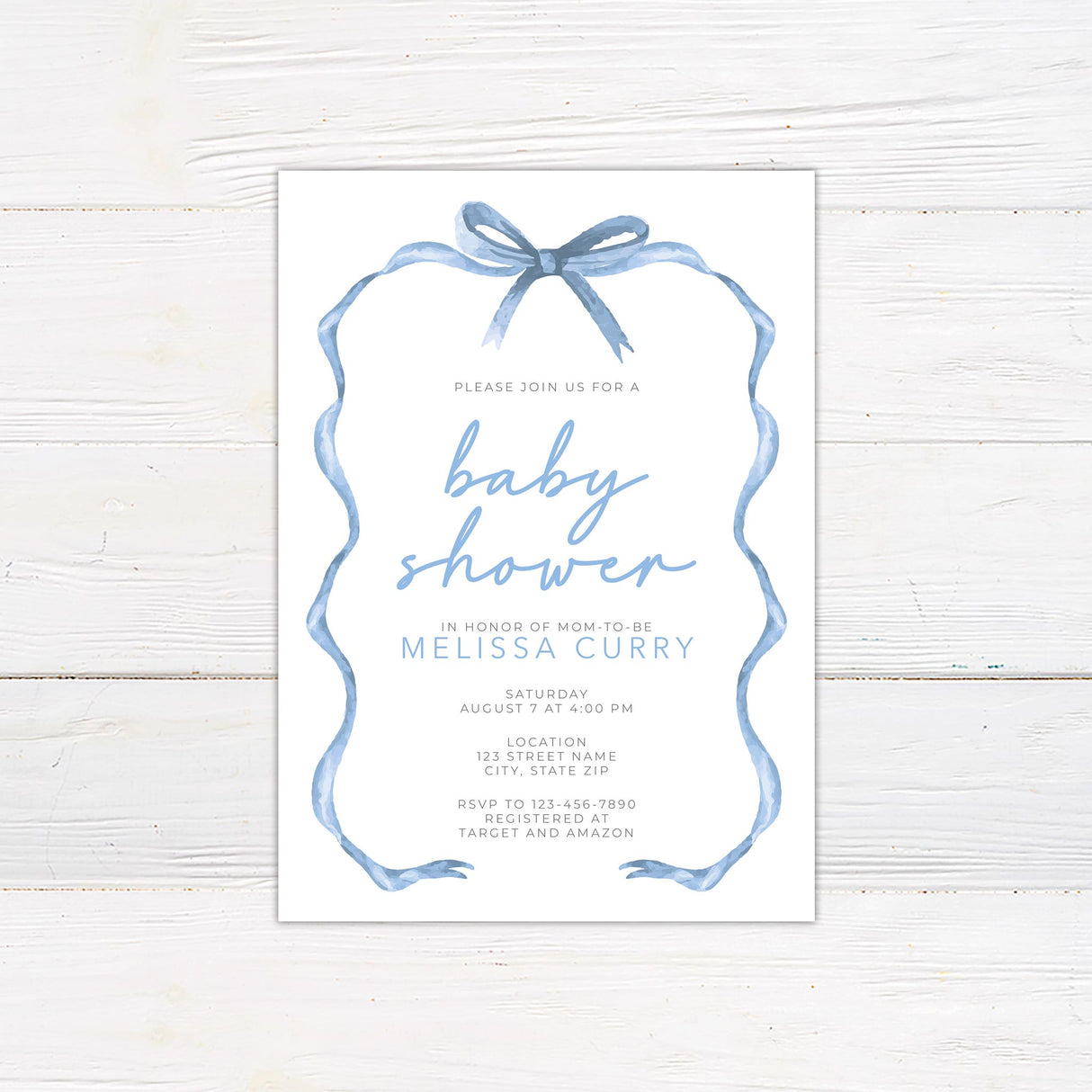 Soft Blue Ribbons Invitation