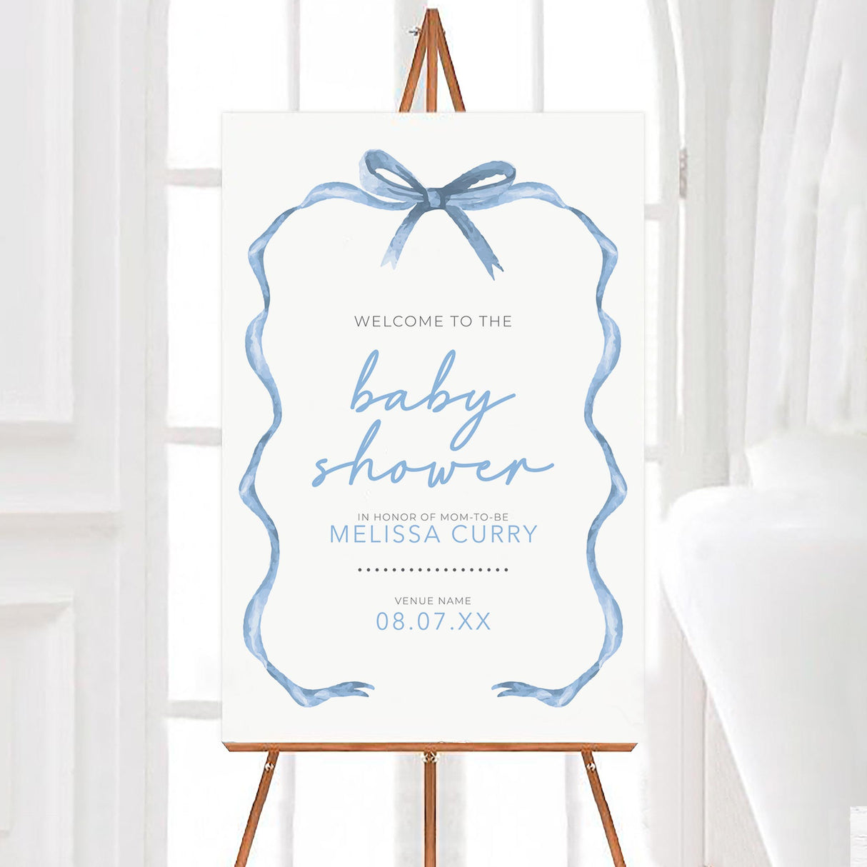 Soft Blue Ribbons Shower Sign