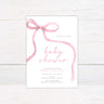 Elegant baby shower invitation with a soft pink watercolor ribbon design on a white background. Features delicate script and modern typography, perfect for celebrating the mom-to-be. Includes event details such as date, time, and location. A sophisticated and stylish choice for a baby girl shower.