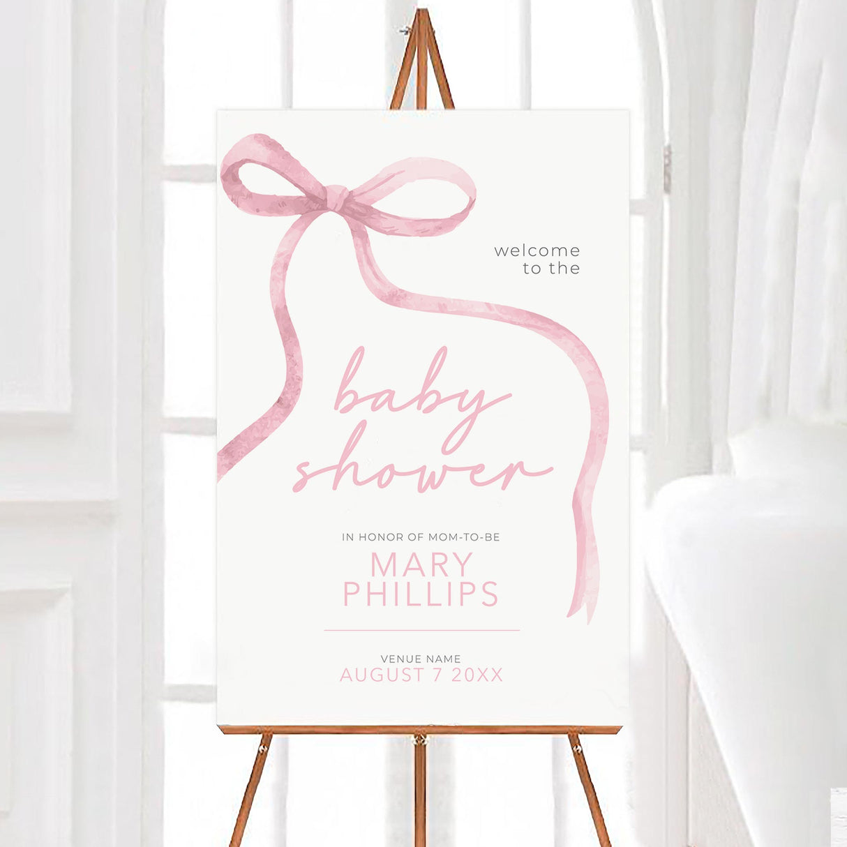 Soft Pink Ribbons Shower Sign