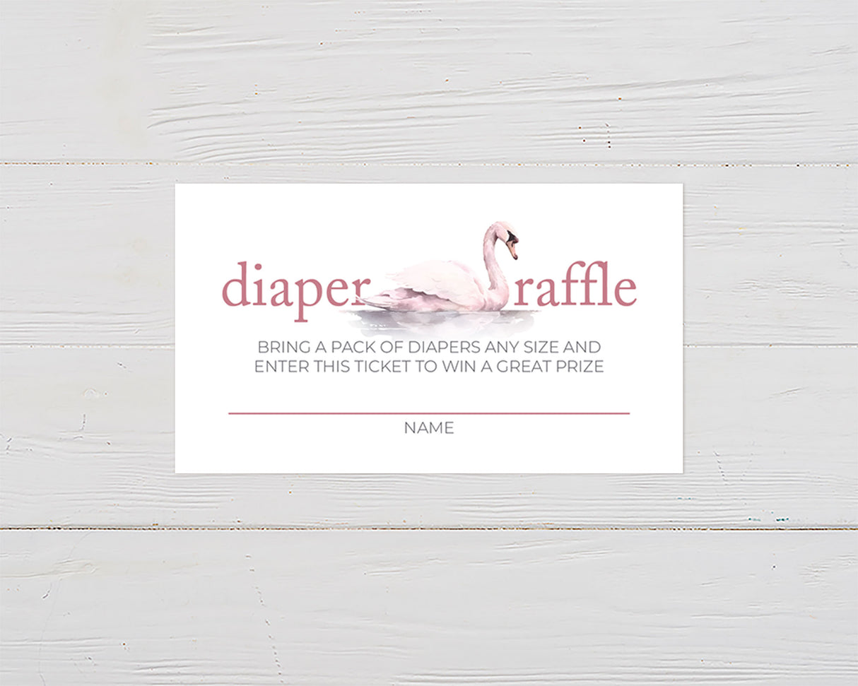 Soft Pink Swan Diaper Raffle Ticket