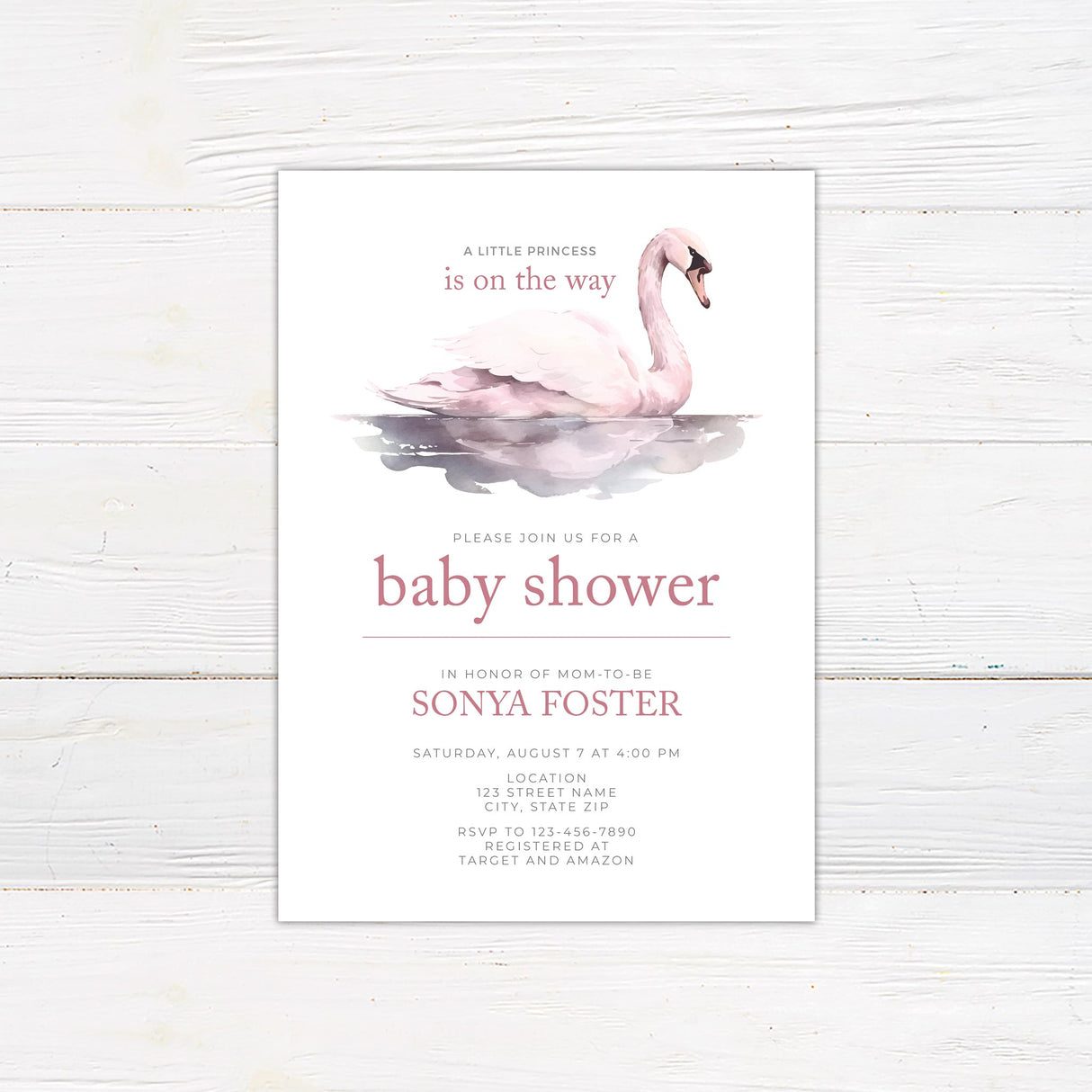 Soft Pink Swan Shower Invitation