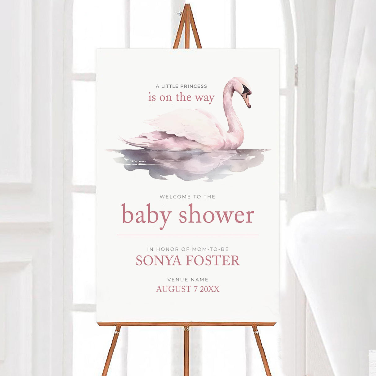 Soft Pink Swan Shower Sign