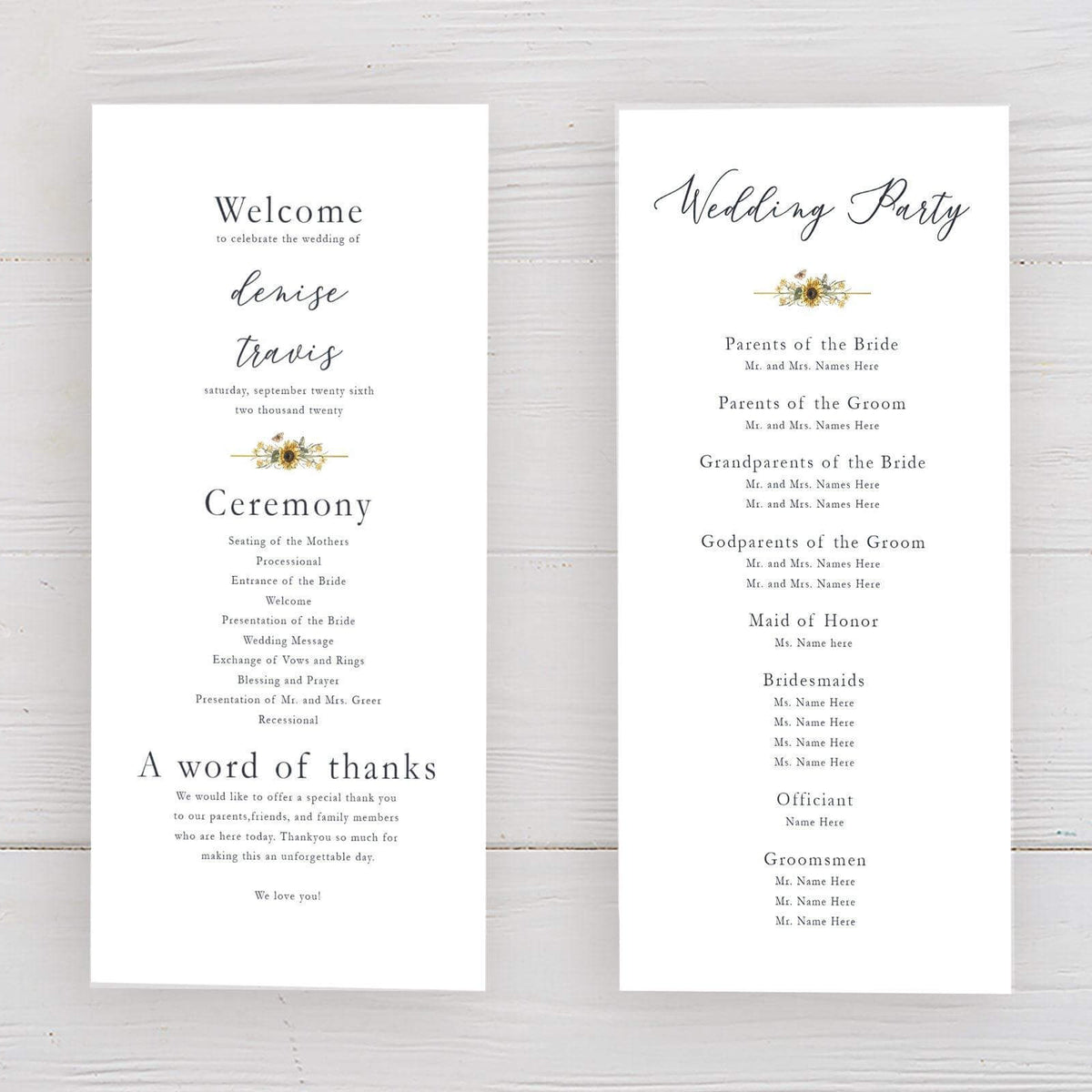 Sunflower and Butterfly Program Card | Go Print Plus