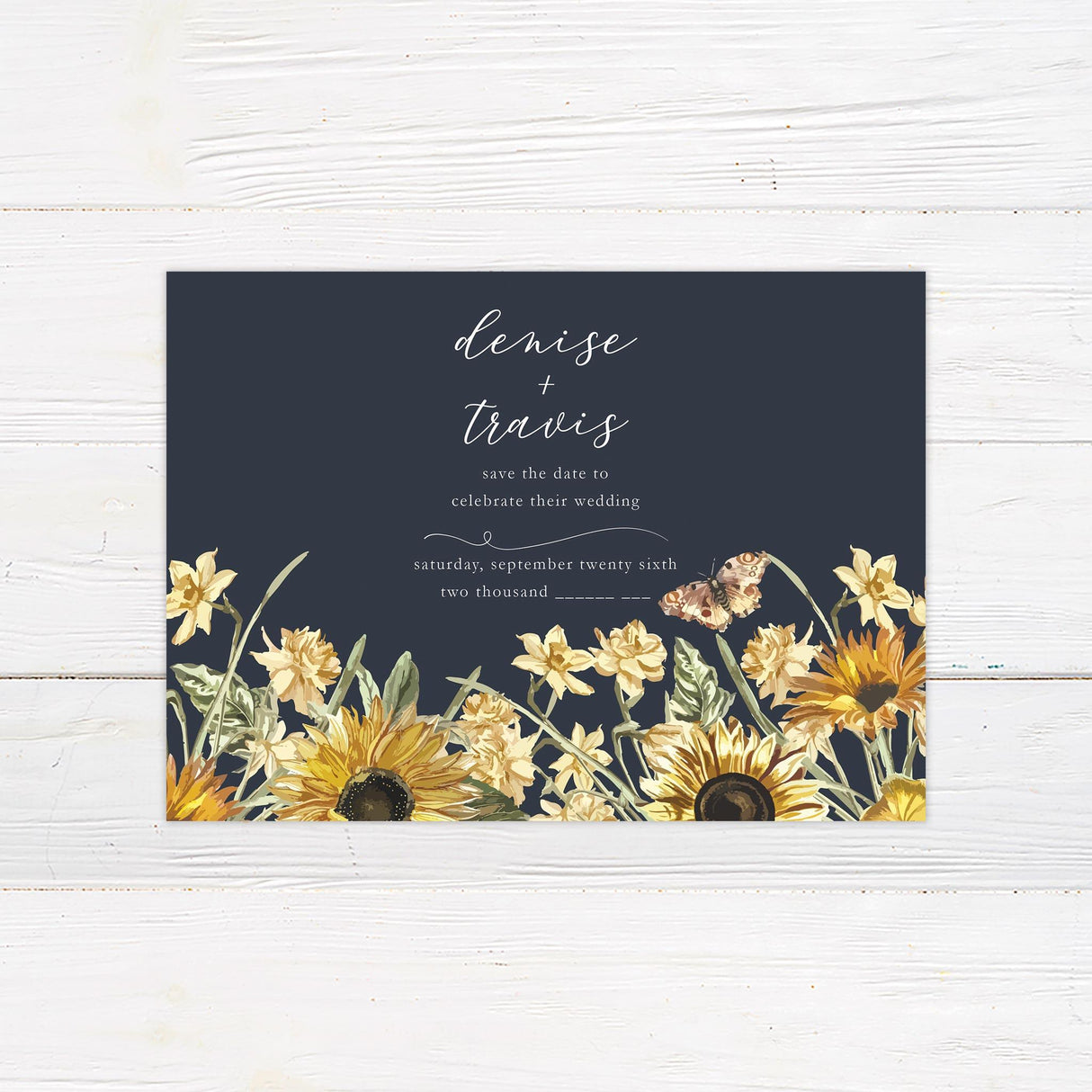 Sunflower and Butterfly Save The Date - goprintplus