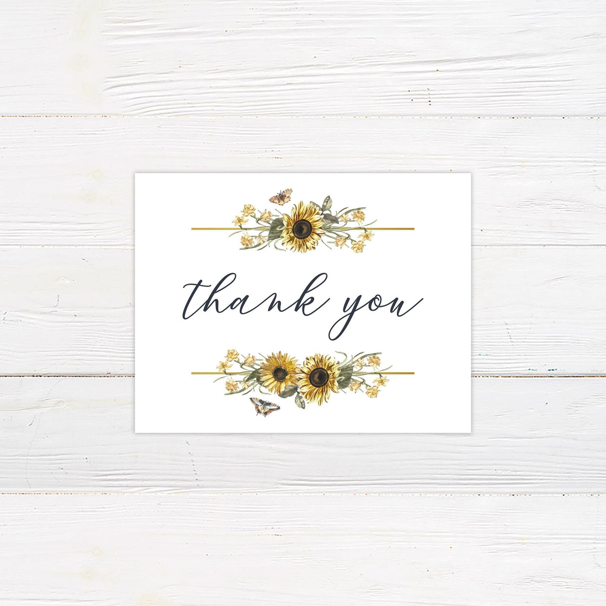 Sunflower and Butterfly Thank You Card - goprintplus