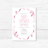 Sweet Ribbons and Bows baby shower invitation with pink ribbon design on white background, personalized for an elegant celebration.