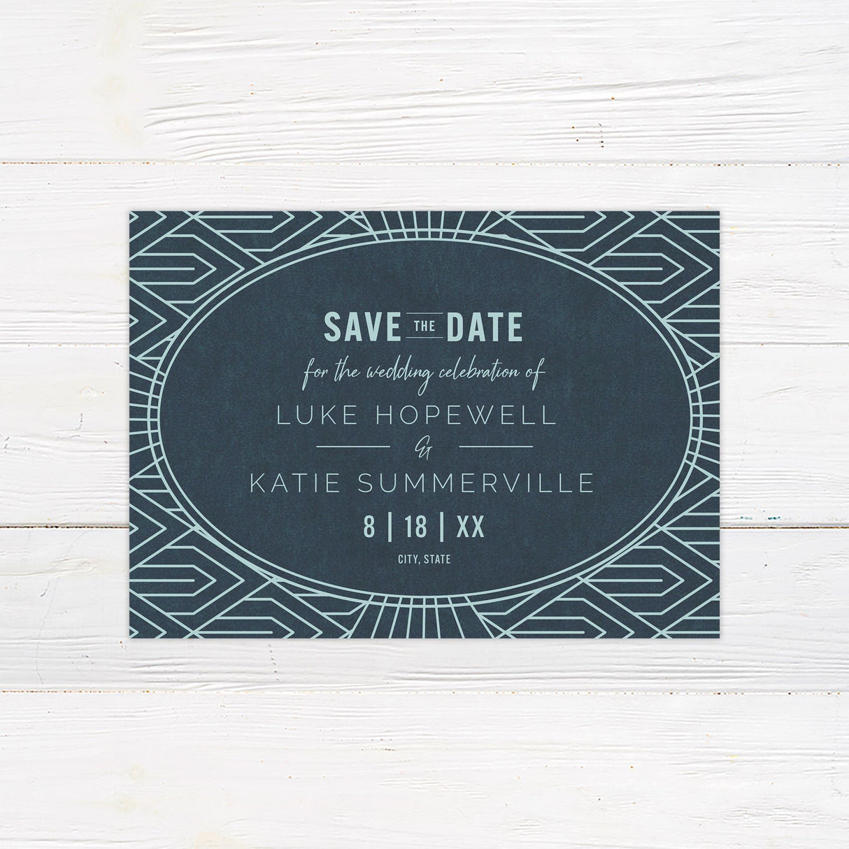 Teal Art Deco Save The Date - goprintplus