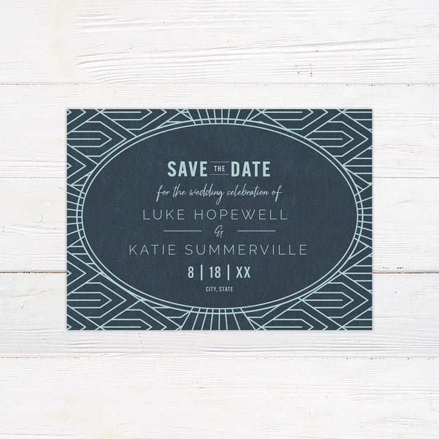 Teal Art Deco Save The Date - goprintplus