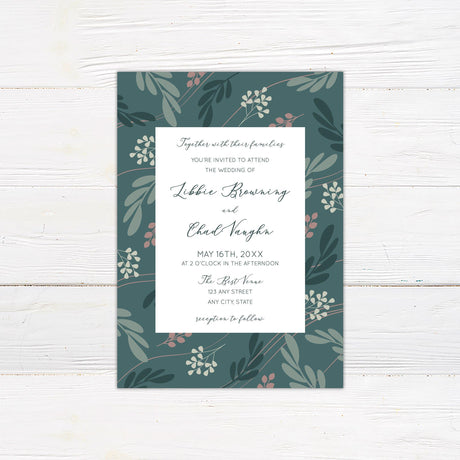 Teal Leaf Invitations - goprintplus