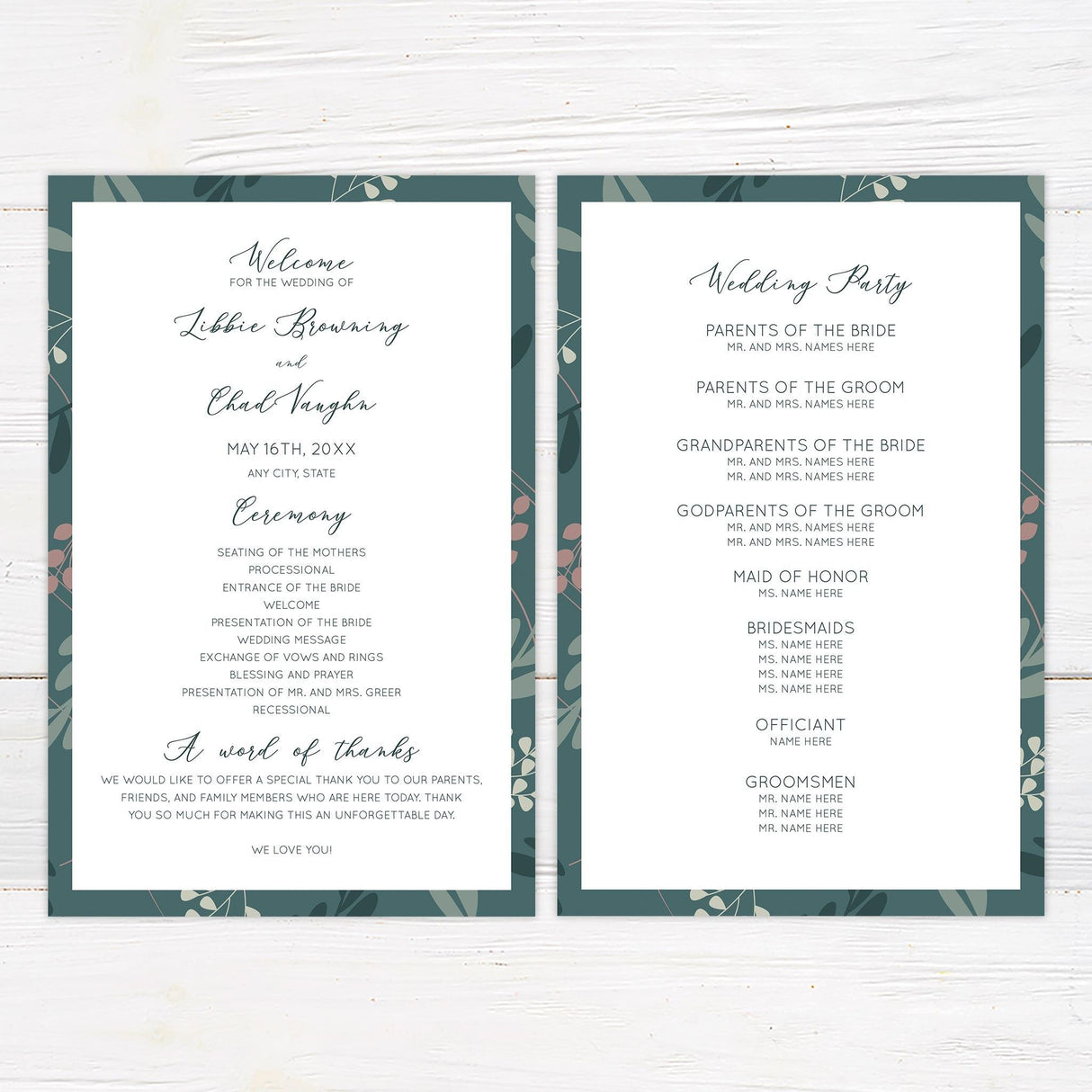 Teal Leaf Invitations - goprintplus