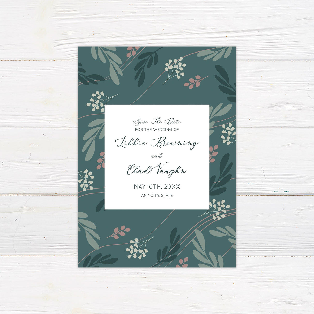 Teal Leaf Invitations - goprintplus