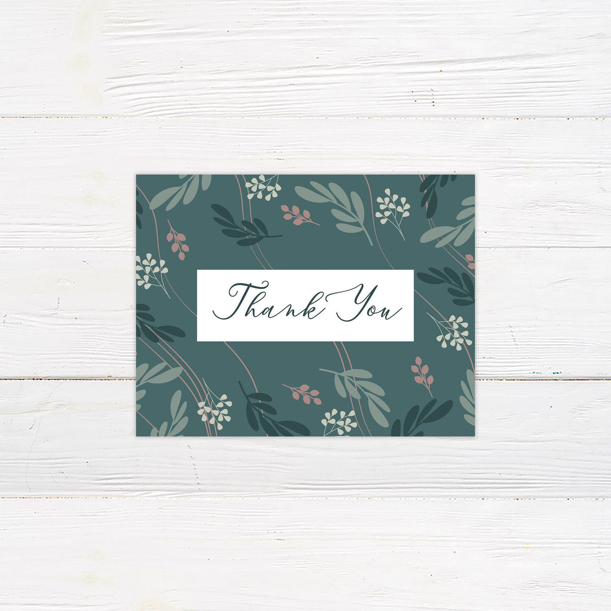 Teal Leaf Thank You Card - goprintplus