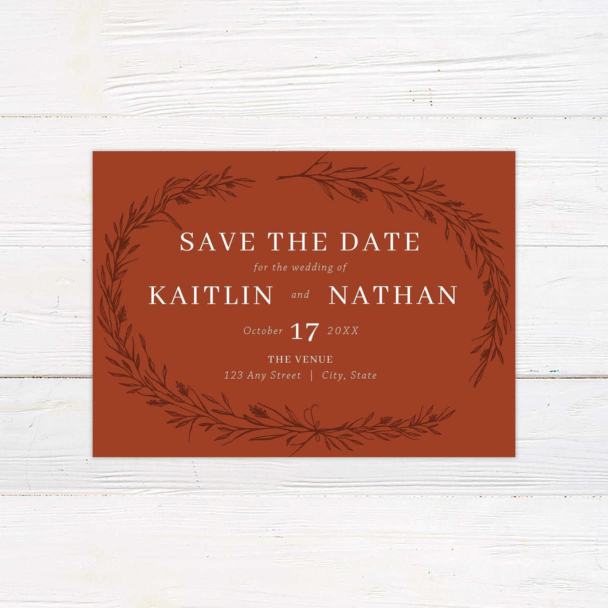 Terracotta Foliage Save The Date - goprintplus