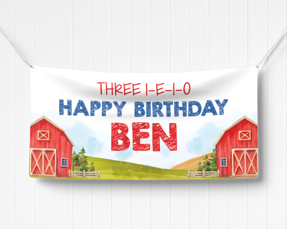 Three I E I O Birthday Banner