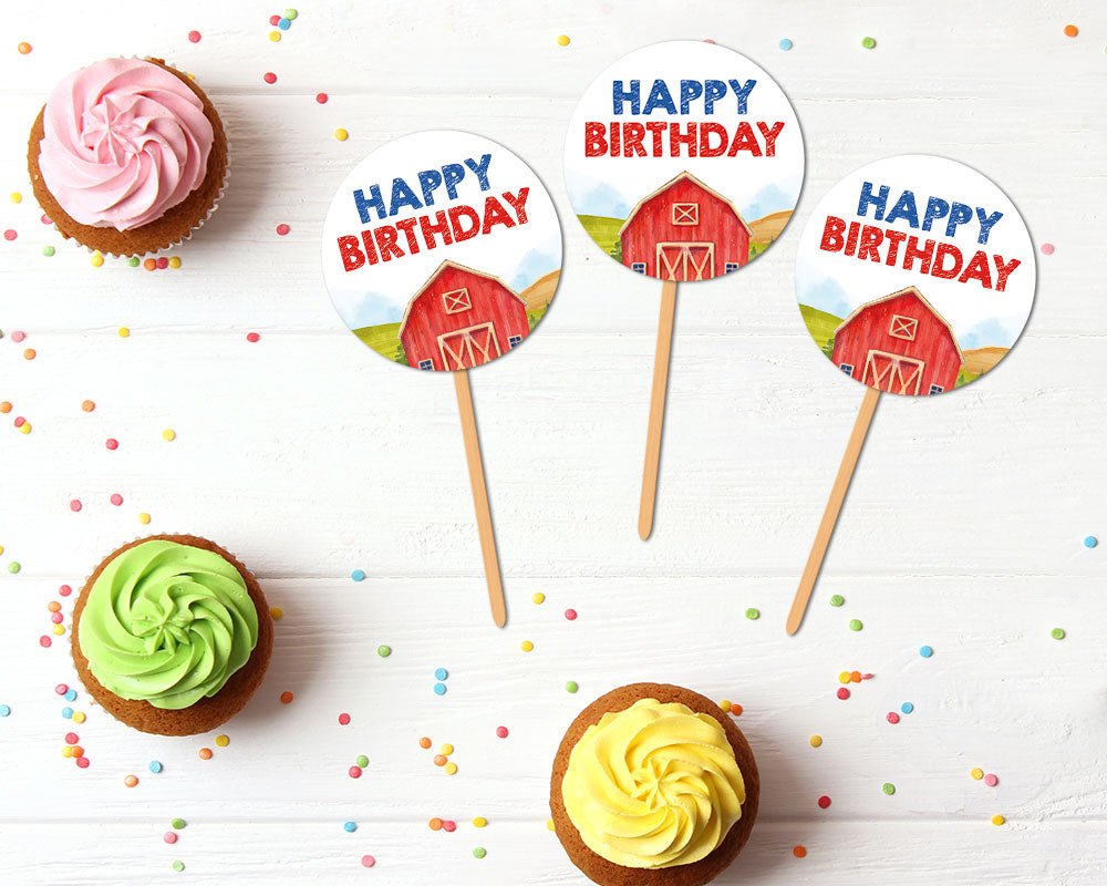 Three I E I O Cupcake Toppers