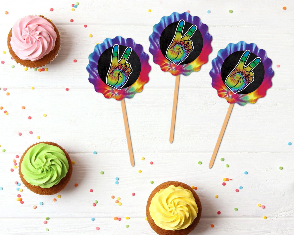 Tie Dye Birthday Cupcake Topper - goprintplus