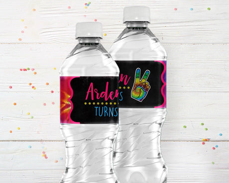 Tie Dye Birthday Water Bottle Labels - goprintplus