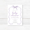 Tied with a Ribbon Baby Shower Invitation featuring purple ribbon design and customizable text on white cardstock for gender-neutral showers.