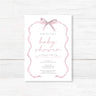 Tied with a Ribbon Baby Shower Invitation with pink ribbon and elegant typography on white cardstock.
