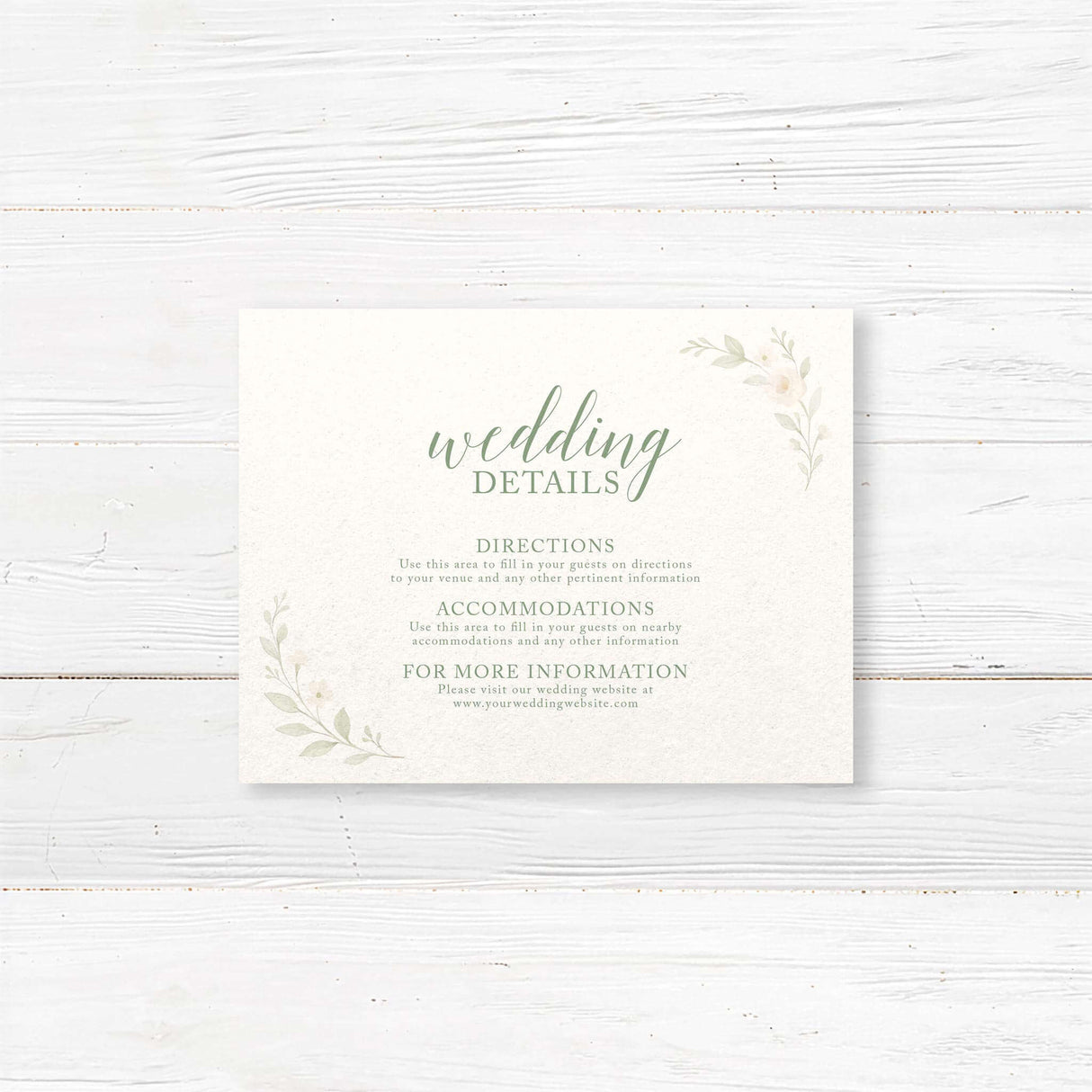 Details card with tying the knot bow and floral embellishments