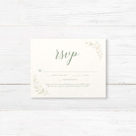 RSVP card with tying the knot bow and elegant floral details