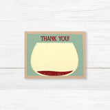 Wine-themed thank you card with playful red wine graphics, perfect for post-party gratitude