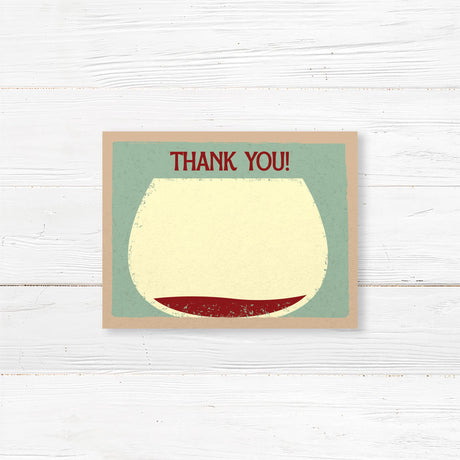 Wine-themed thank you card with playful red wine graphics, perfect for post-party gratitude