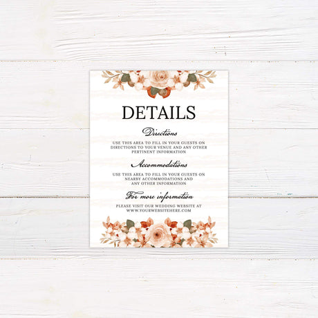 Detail card featuring coordinating fall floral illustrations and clean layout.