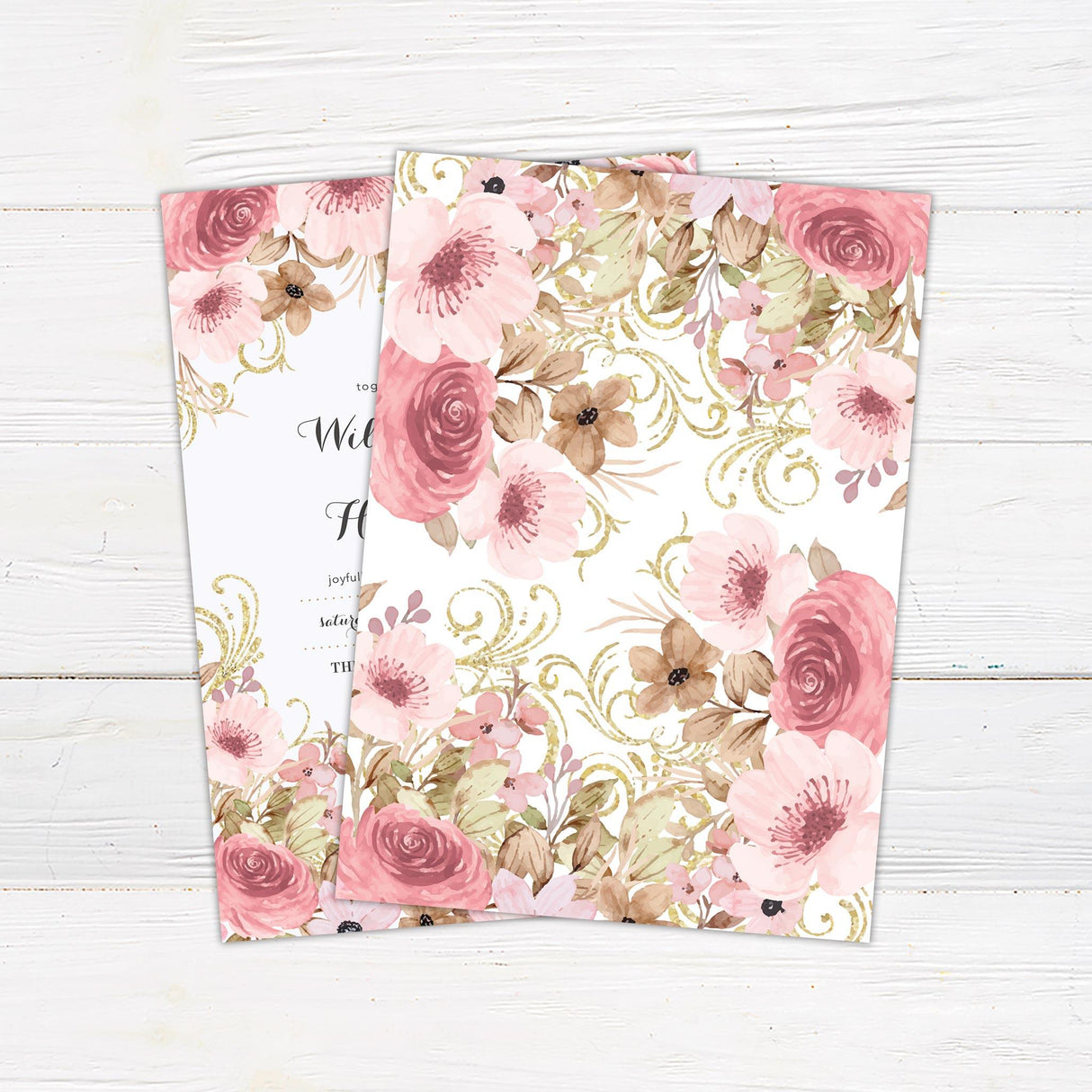 Vintage Pink Floral Invitations - goprintplus