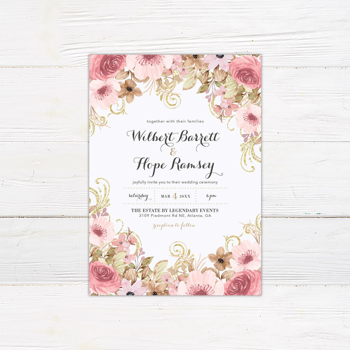 Vintage Pink Floral Invitations - goprintplus