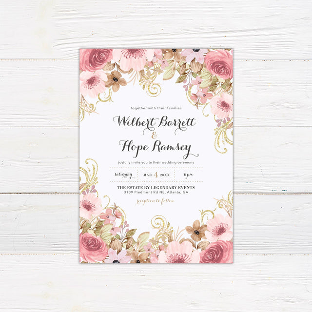 Vintage Pink Floral Invitations - goprintplus