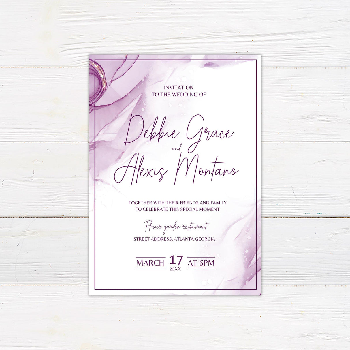Watercolor Purple Abstract Invitations - goprintplus