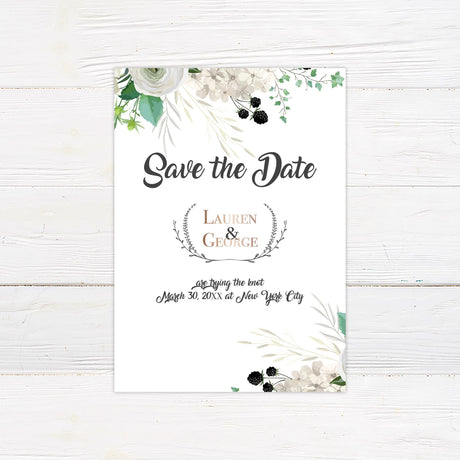 White Floral Cascade Save The Date - goprintplus