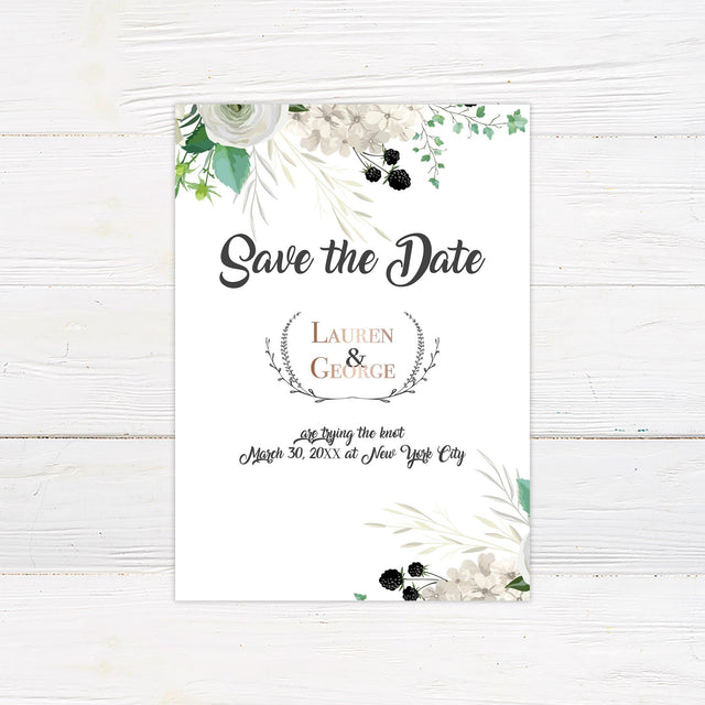 White Floral Cascade Save The Date - goprintplus