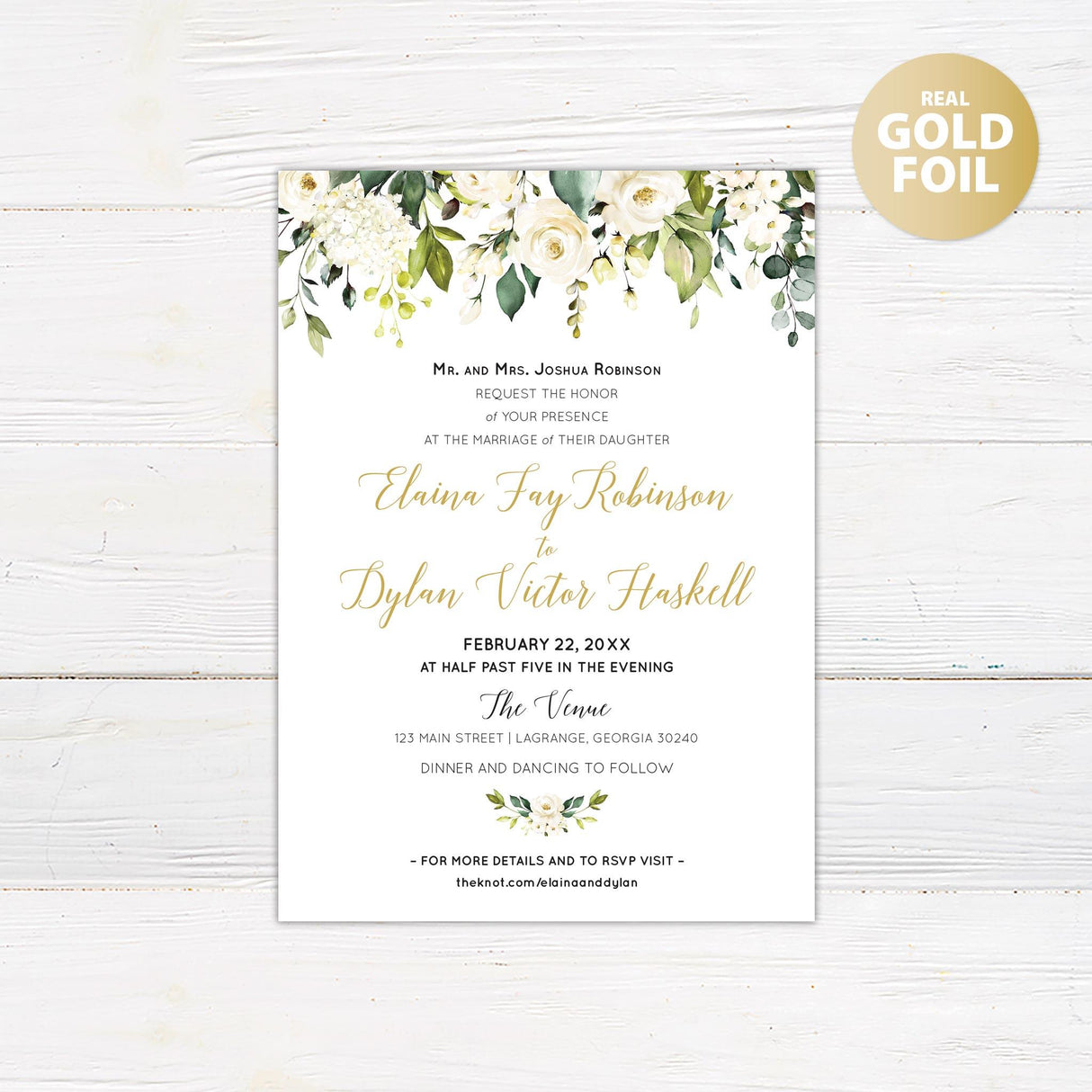 White Roses Foil Invitation - goprintplus