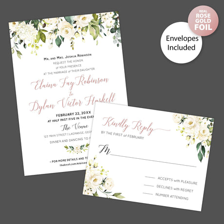 White Roses Foil Invitation - goprintplus