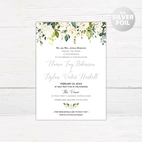 White Roses Foil Invitation - goprintplus